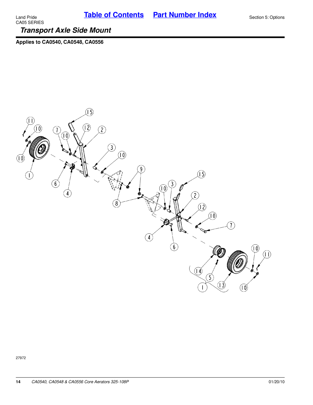 Land Pride CA0556, CA0548, CA0540 manual Transport Axle Side Mount 