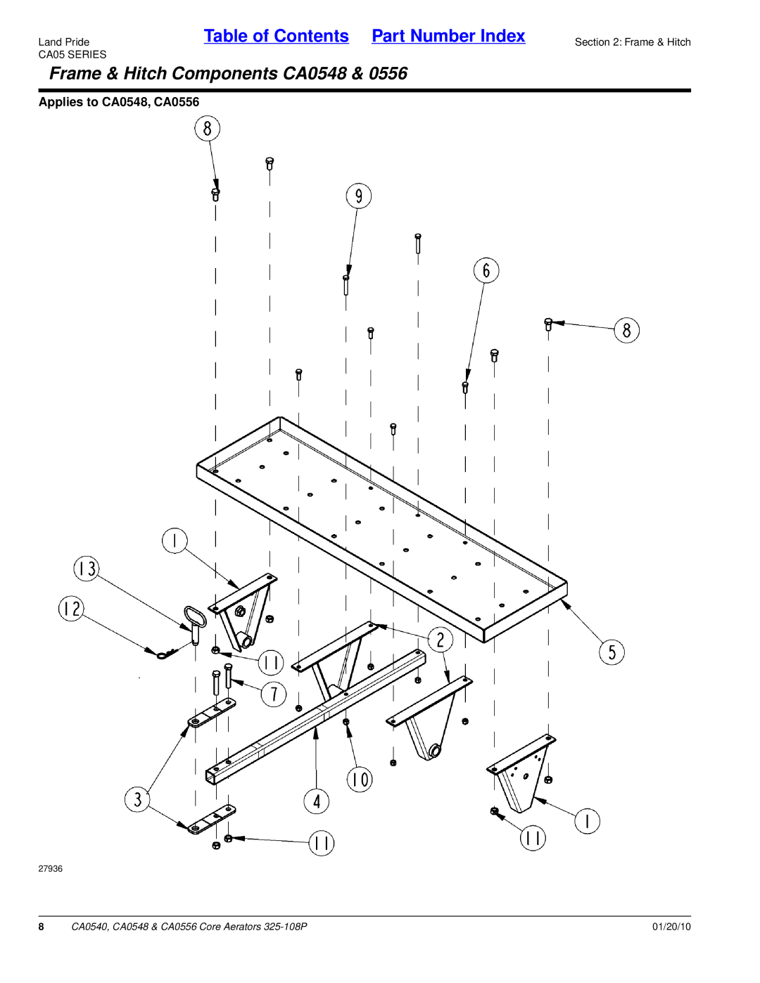 Land Pride CA0556, CA0540 manual Frame & Hitch Components CA0548 