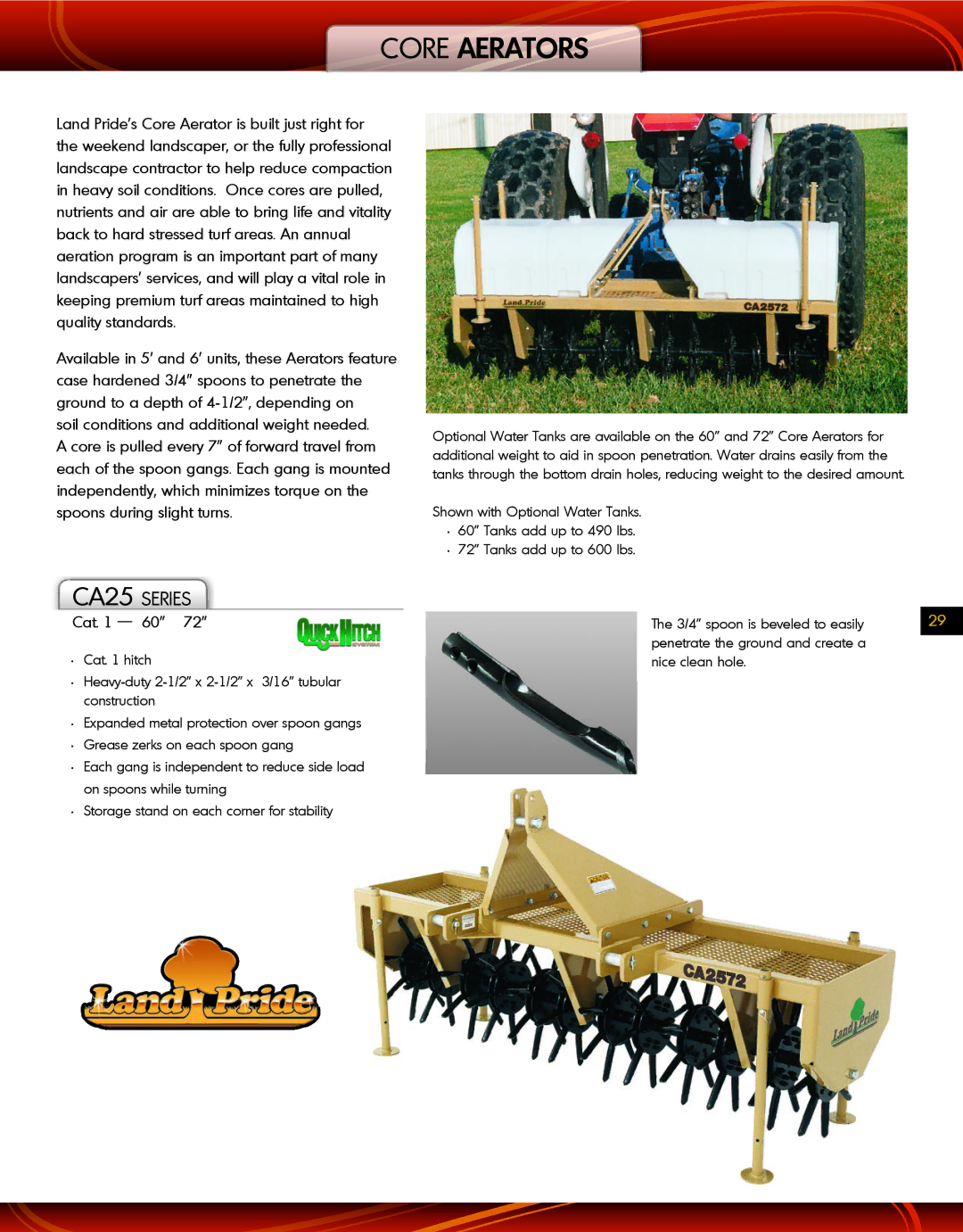 Land Pride CA25 Series manual Core Aerators, Cat 60 