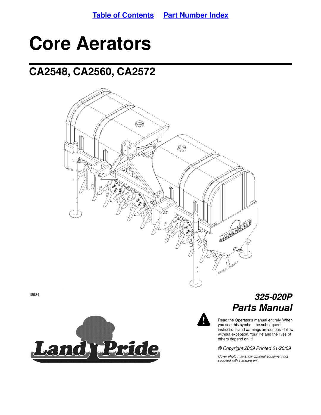 Land Pride CA2560, CA2572, CA2548 manual Core Aerators 