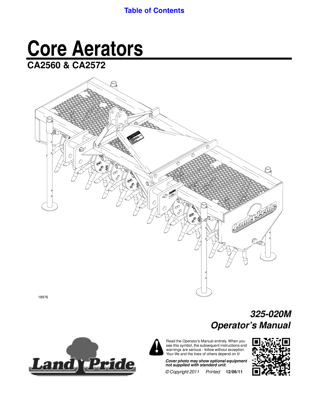 Land Pride CA2560, CA2572 manual Core Aerators 