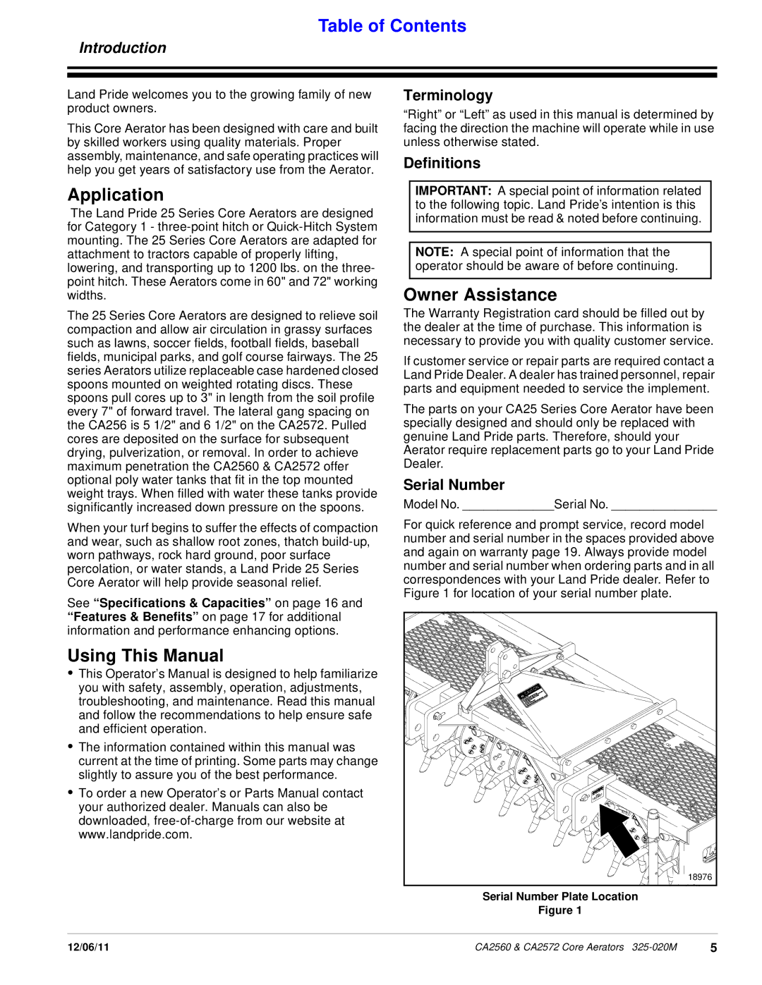 Land Pride CA2560, CA2572 manual Application, Using This Manual, Owner Assistance, Introduction 