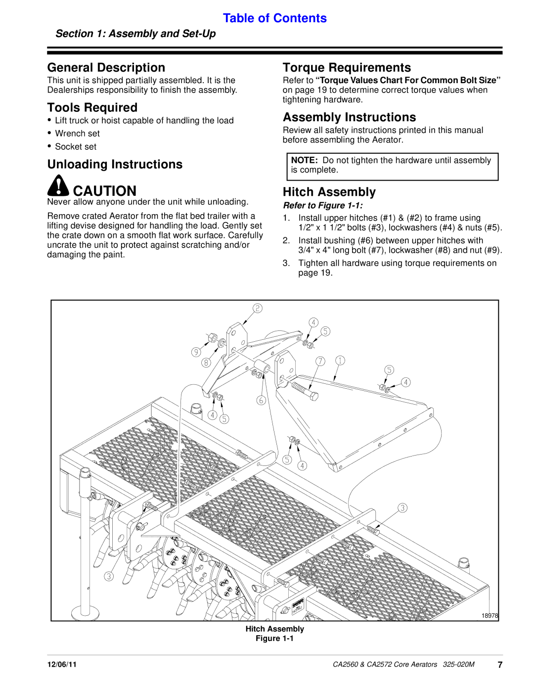 Land Pride CA2560, CA2572 manual General Description, Tools Required, Unloading Instructions, Torque Requirements 