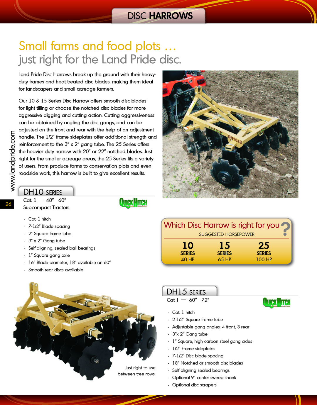 Land Pride manual DH10 Series, DH15 Series, Cat 48 Subcompact Tractors, Cat. I 60 