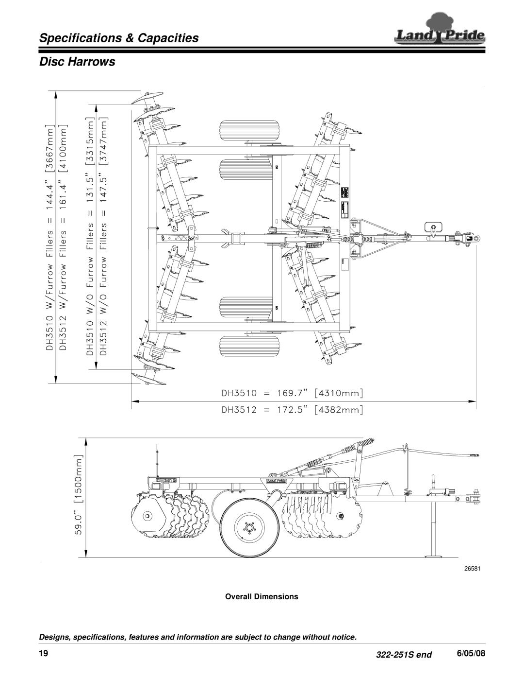 Land Pride DH3510, DH3512 specifications 322-251S end 