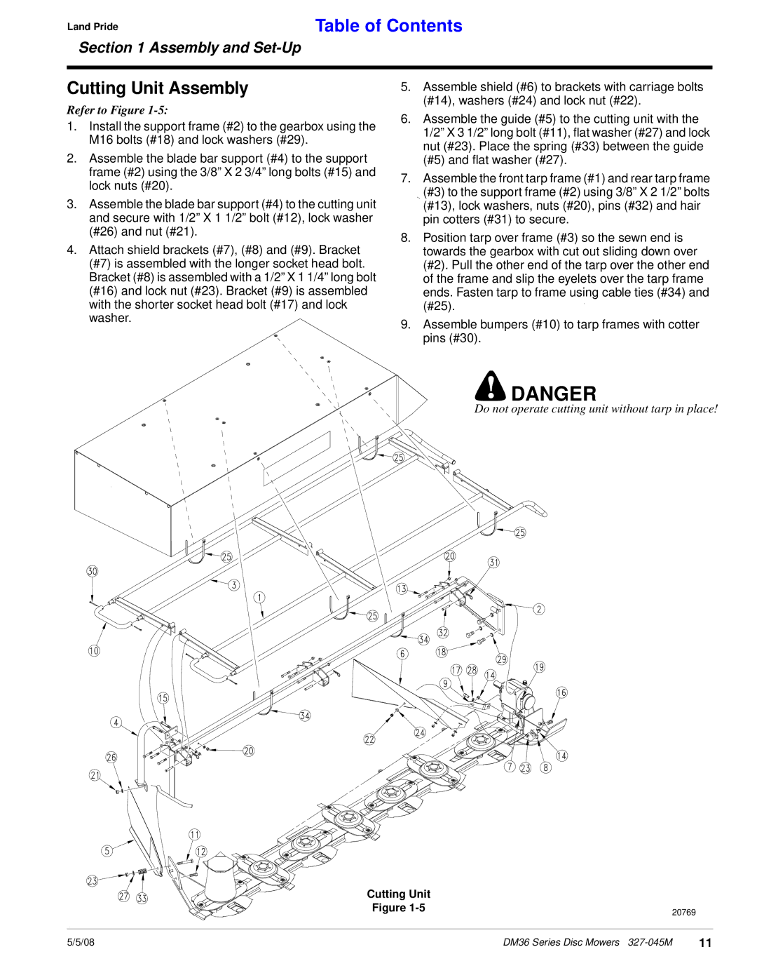 Land Pride DM36 Series manual Cutting Unit Assembly 