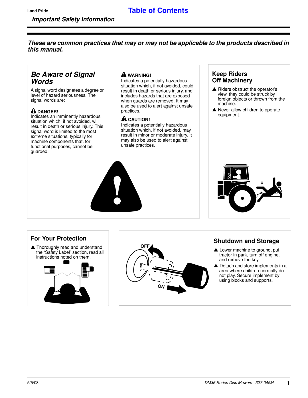 Land Pride DM36 Series manual Be Aware of Signal Words 