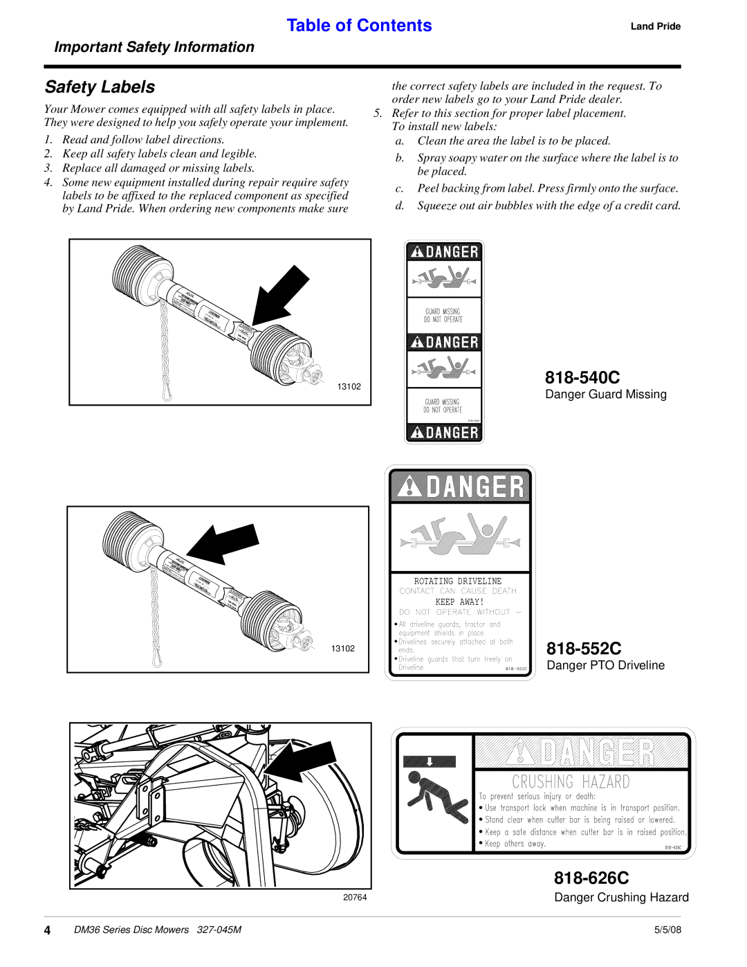 Land Pride DM36 Series manual 818-540C, 818-552C 