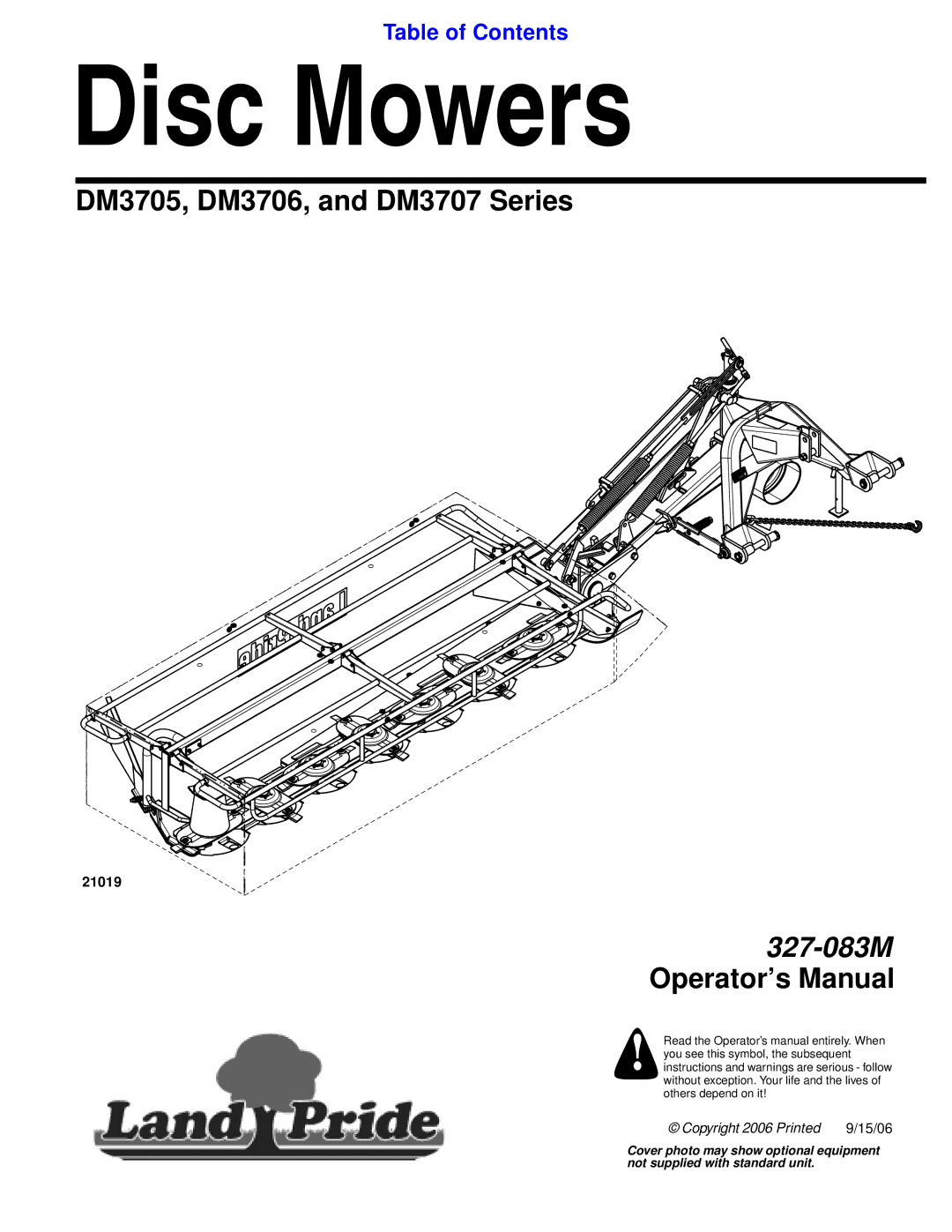 Land Pride DM3706 Series, DM3705 Series, DM3707 Series manual Disc Mowers 