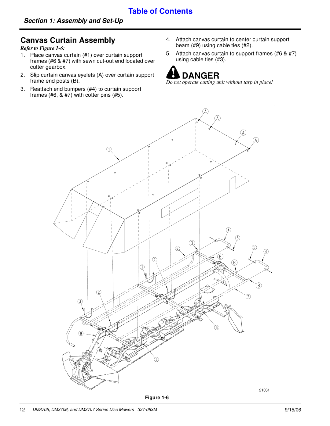 Land Pride DM3707 Series, DM3705 Series, DM3706 Series manual Canvas Curtain Assembly 