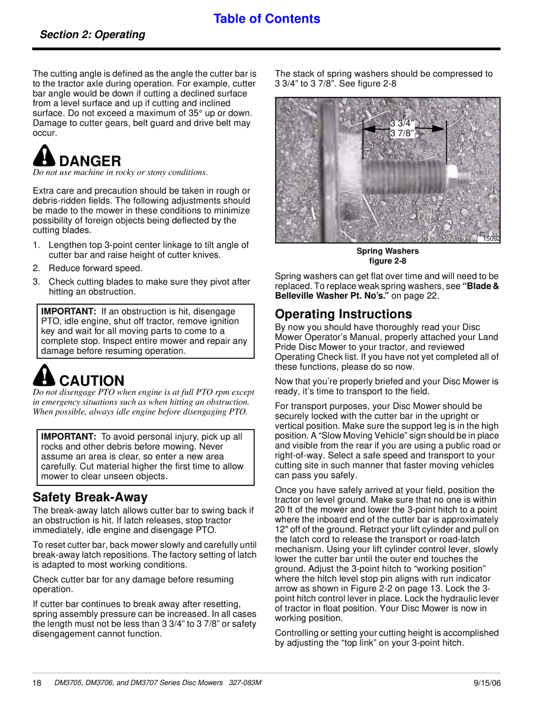 Land Pride DM3707 Series, DM3705 Series, DM3706 Series manual Safety Break-Away, Operating Instructions 