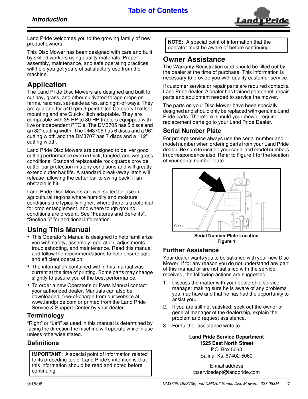 Land Pride DM3705 Series, DM3706 Series, DM3707 Series manual Application, Using This Manual, Owner Assistance, Introduction 
