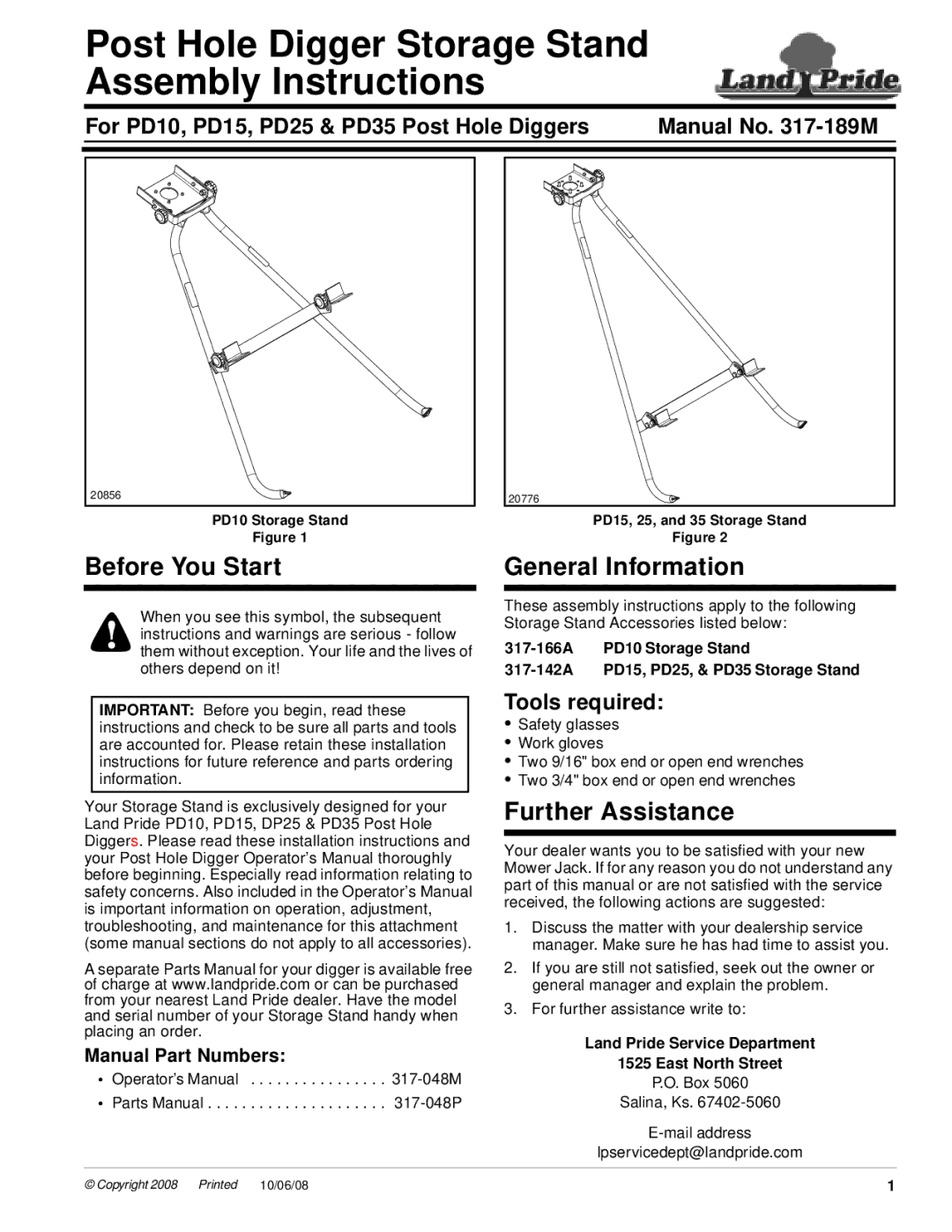 Land Pride DP25 installation instructions Before You Start, General Information, Further Assistance, Tools required 