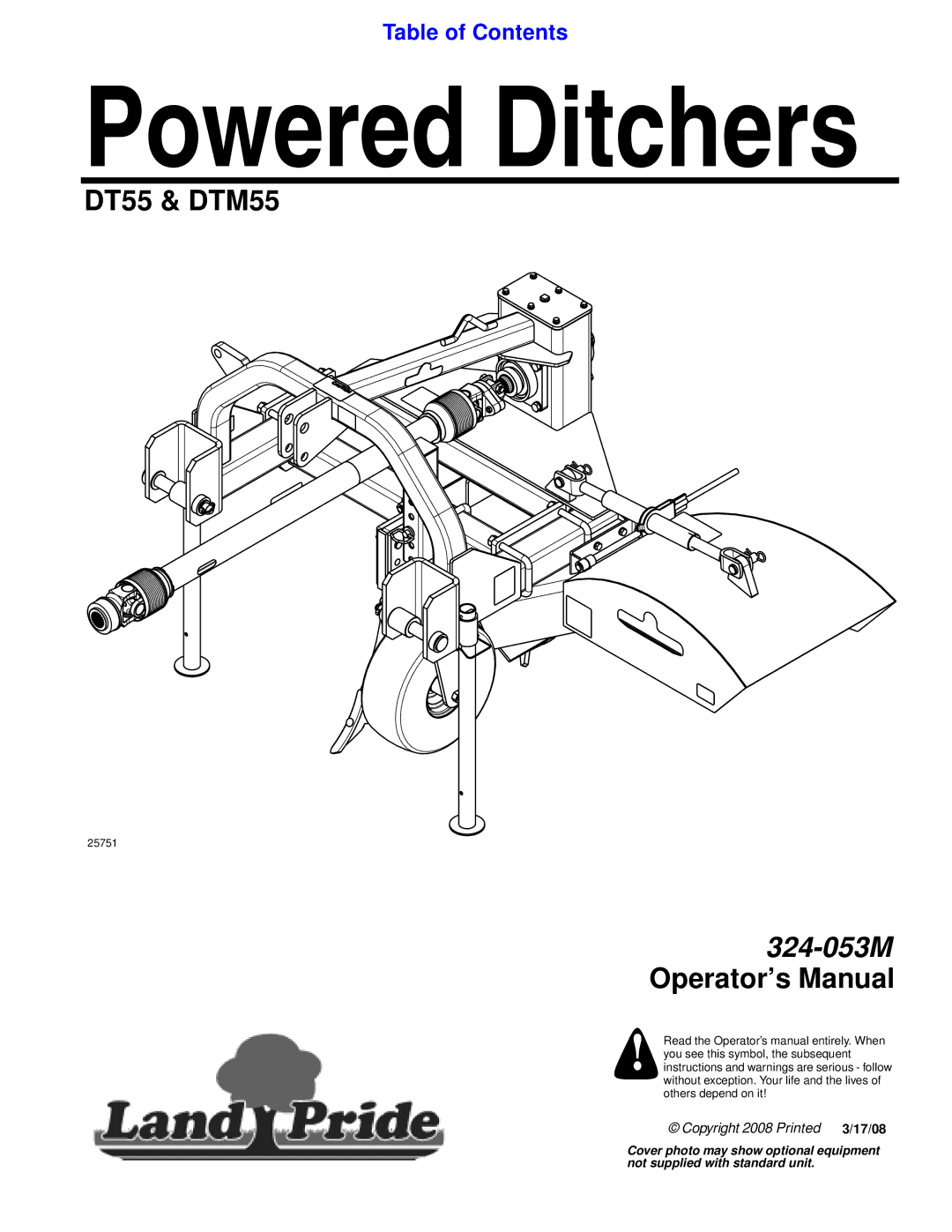 Land Pride DT55, DTM55 manual Powered Ditchers 