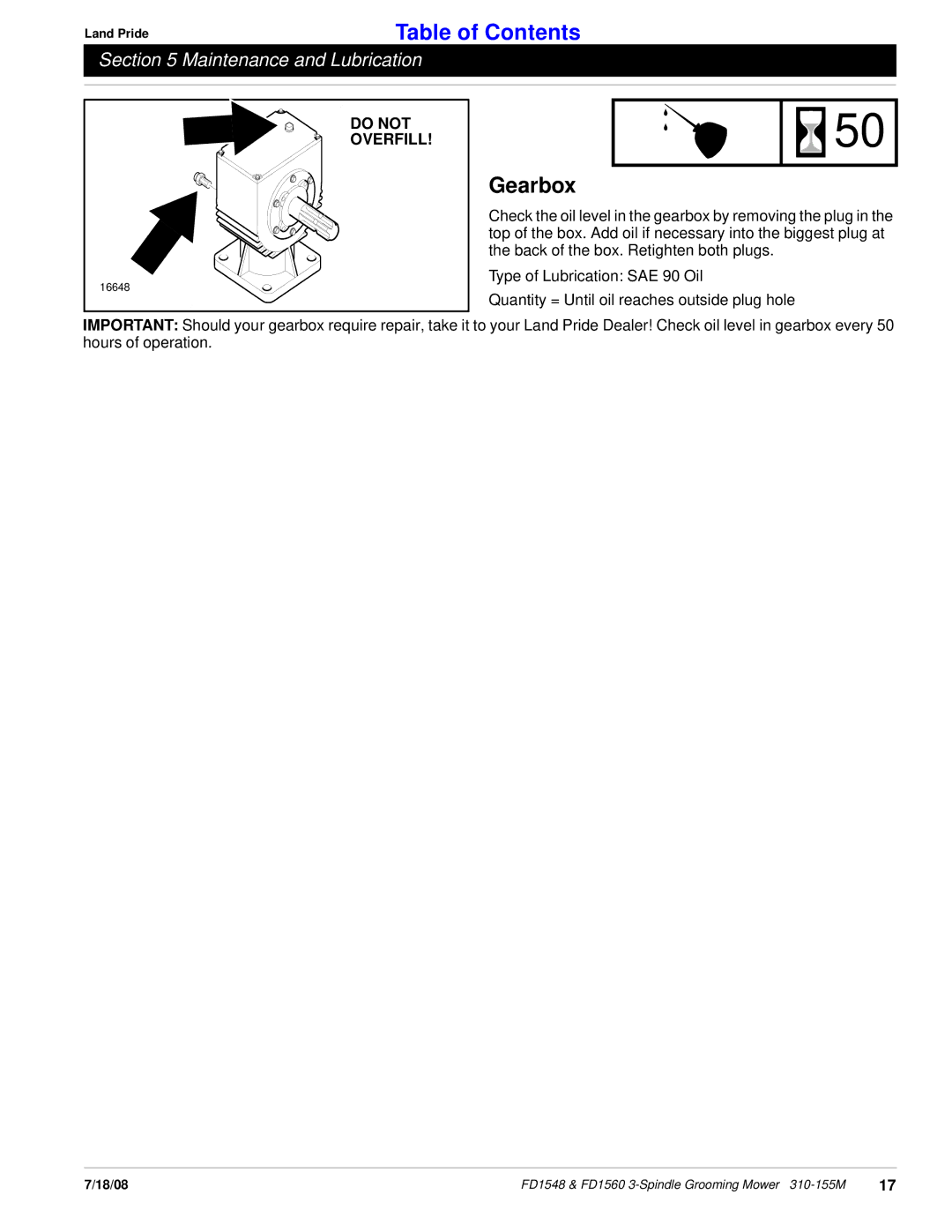 Land Pride fd1548 manual Gearbox 