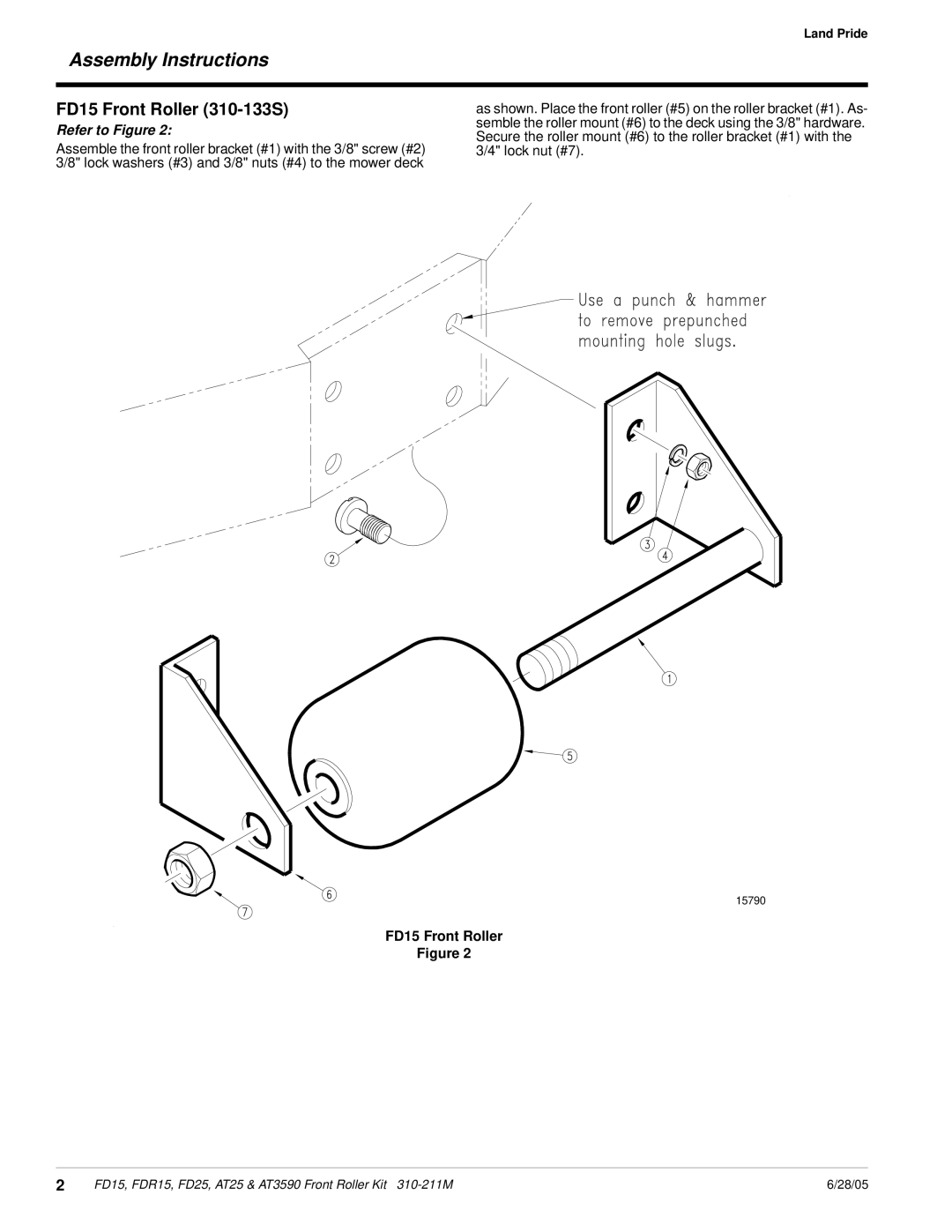 Land Pride FD25, FDR15, AT25 manual FD15 Front Roller 310-133S 