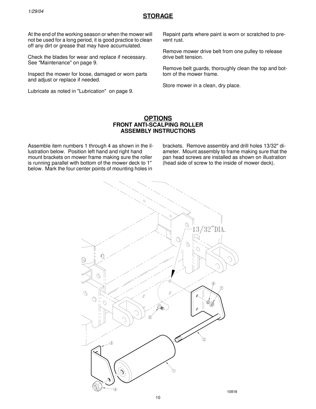 Land Pride FD2548 manual Storage, Options 