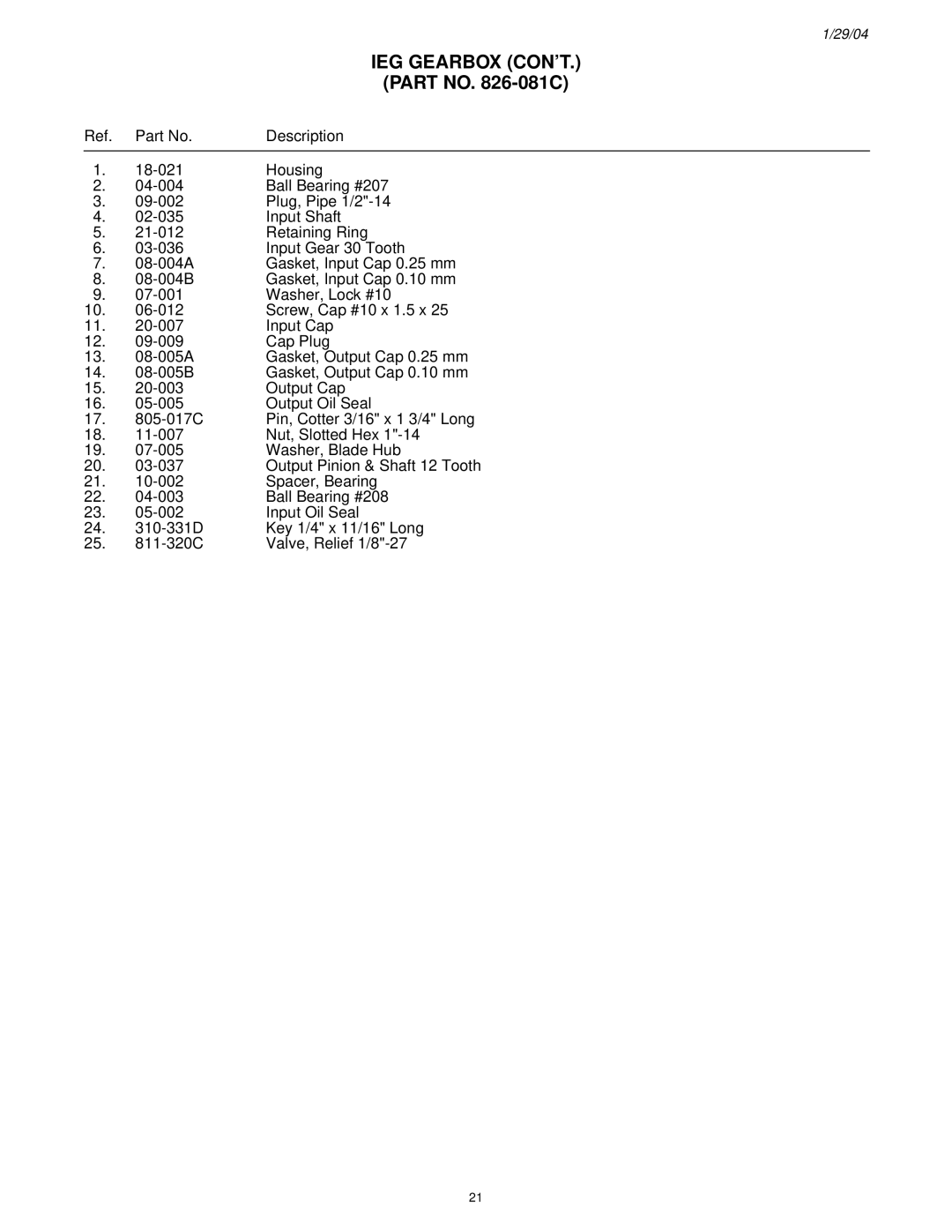 Land Pride FD2548 manual IEG Gearbox CON’T 