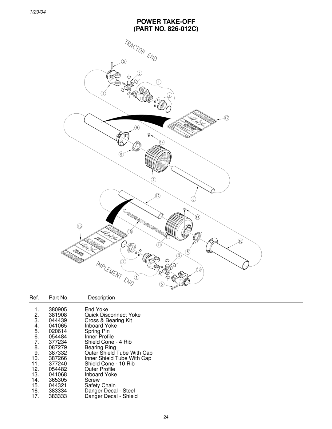 Land Pride FD2548 manual Power TAKE-OFF Part no -012C 