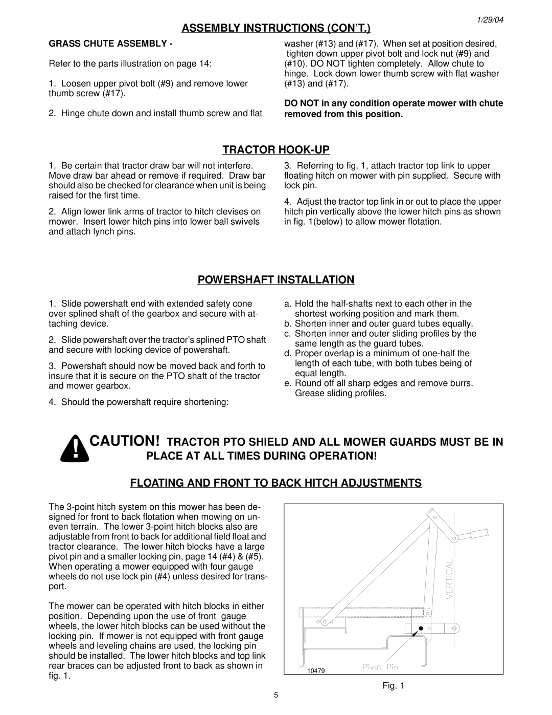 Land Pride FD2548 manual Assembly Instructions CON’T, Tractor HOOK-UP, Powershaft Installation 