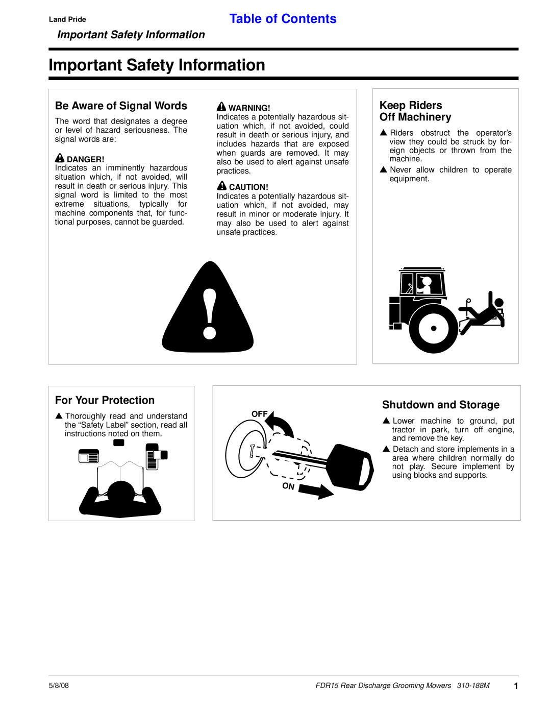 Land Pride FDR15 Important Safety Information, Be Aware of Signal Words, Keep Riders Off Machinery, For Your Protection 