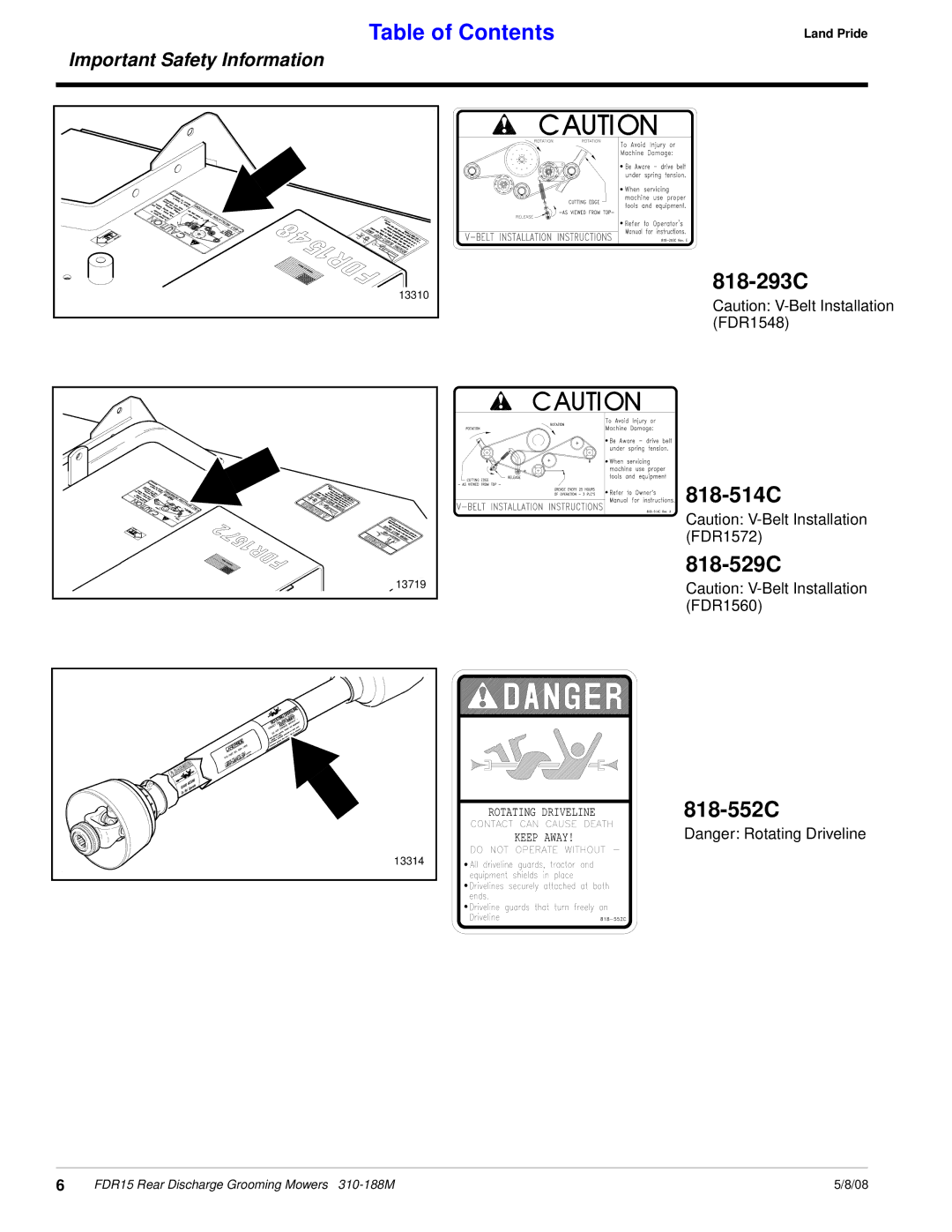 Land Pride FDR15 manual 818-293C 818-514C 818-529C 818-552C 