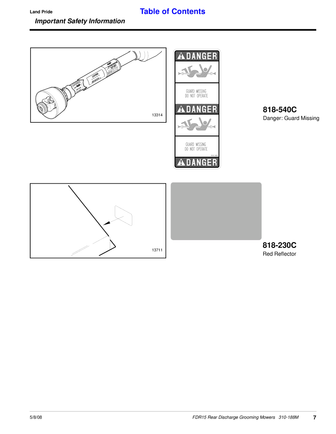 Land Pride FDR15 manual 818-540C, 818-230C 