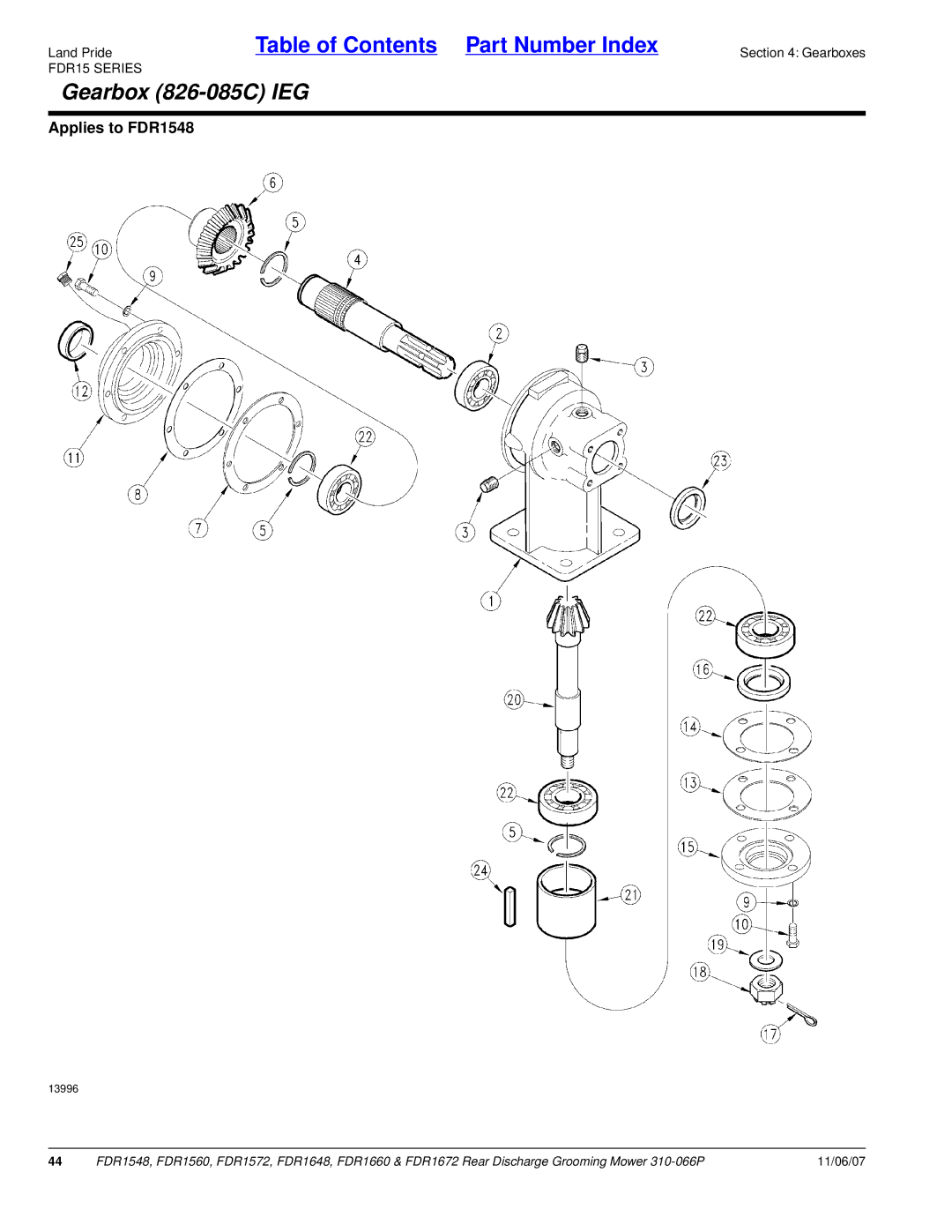 Land Pride FDR1572, FDR1672, FDR1648, FDR1560, FDR1660, FDR1548 manual Gearbox 826-085C IEG 