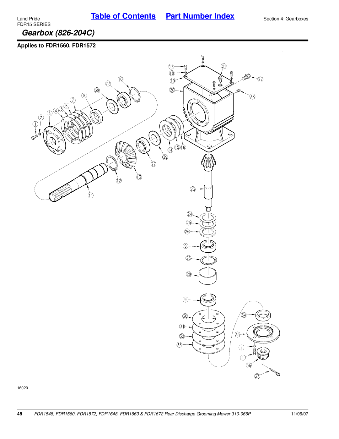 Land Pride FDR1672, FDR1648, FDR1572, FDR1560, FDR1660, FDR1548 manual Gearbox 826-204C 