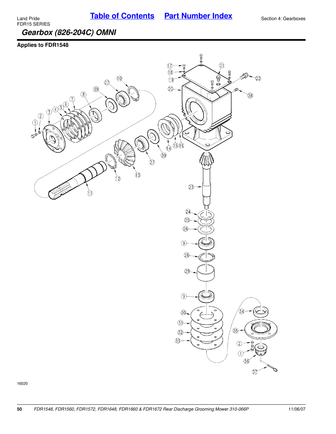 Land Pride FDR1572, FDR1672, FDR1648, FDR1560, FDR1660, FDR1548 manual Gearbox 826-204C Omni 