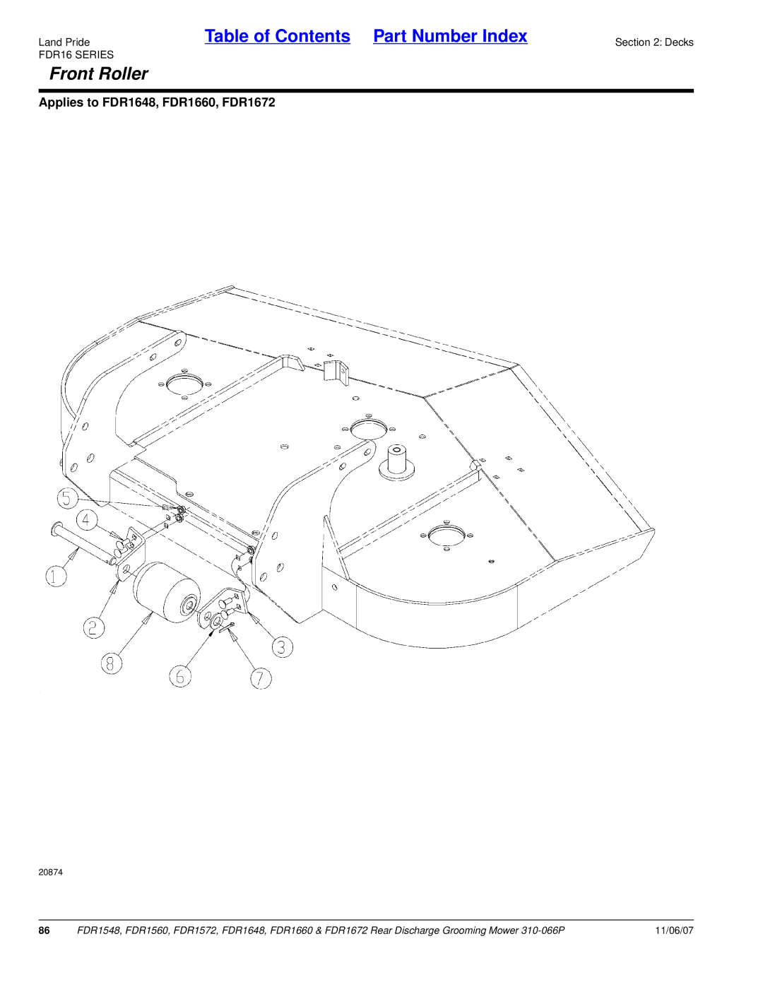 Land Pride FDR1572, FDR1672, FDR1648, FDR1560, FDR1660, FDR1548 manual Front Roller 