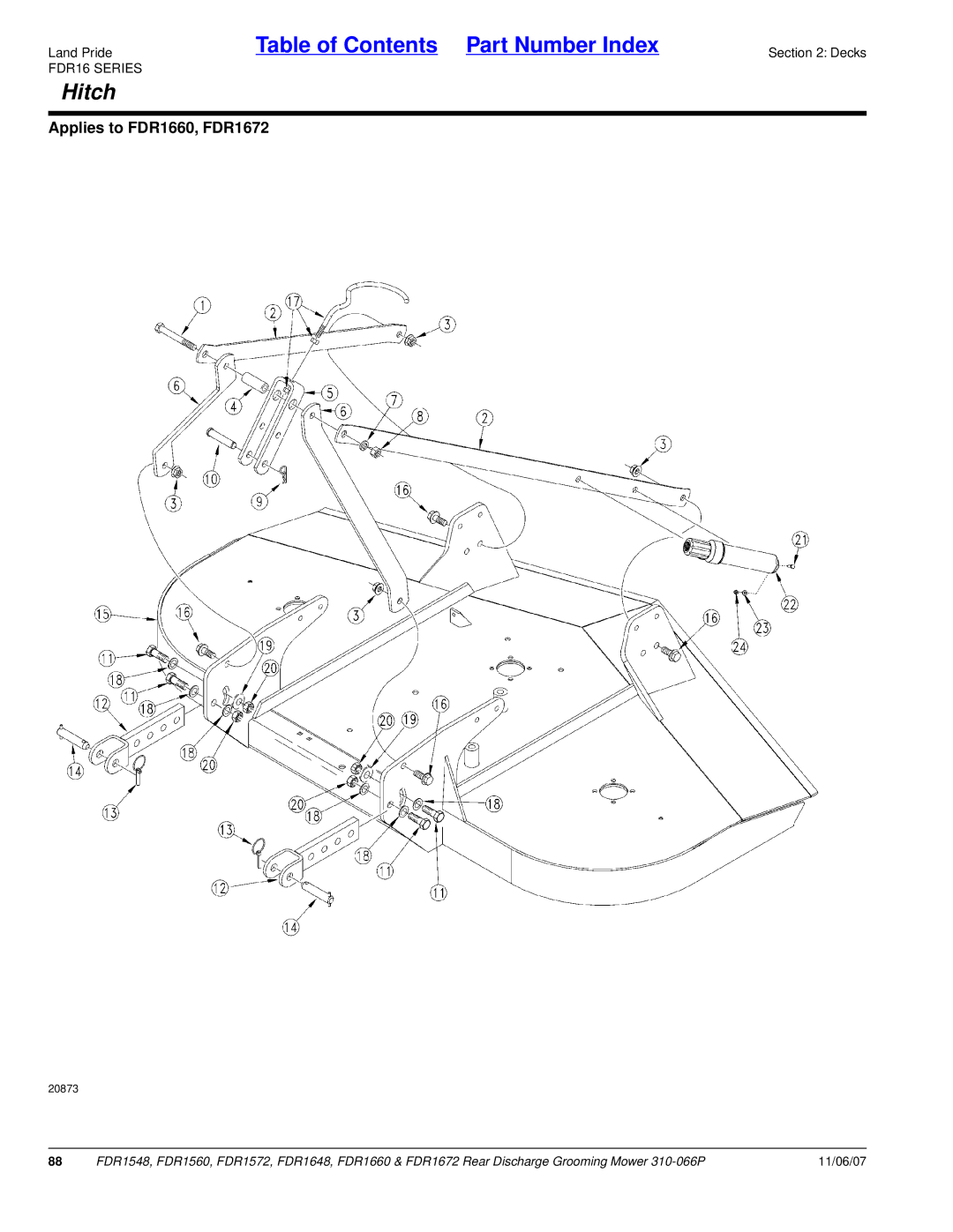 Land Pride FDR1648, FDR1572, FDR1560, FDR1548 manual Hitch, Applies to FDR1660, FDR1672 