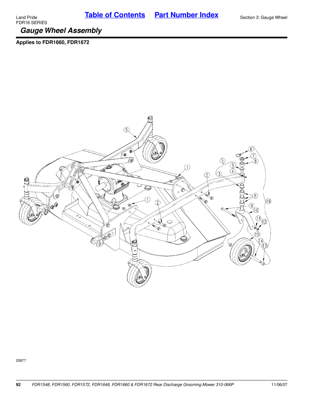 Land Pride FDR1572, FDR1672, FDR1648, FDR1560, FDR1660, FDR1548 manual Gauge Wheel Assembly 