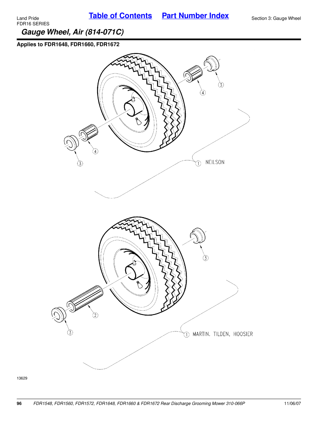 Land Pride FDR1672, FDR1648, FDR1572, FDR1560, FDR1660, FDR1548 manual Gauge Wheel, Air 814-071C 