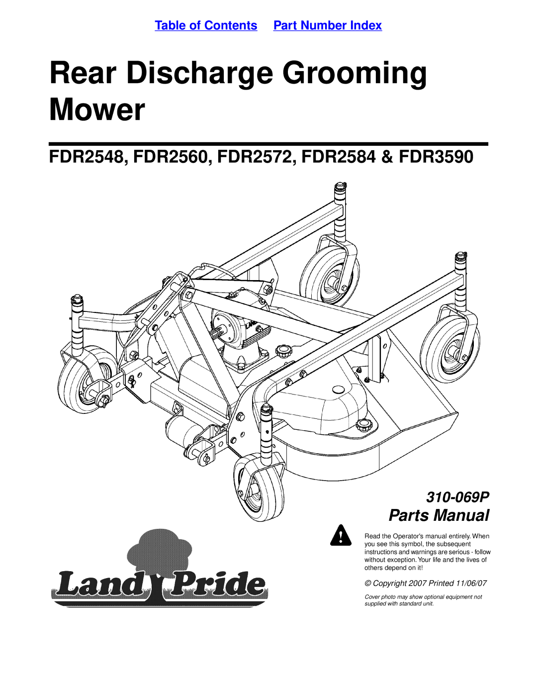 Land Pride 2572, FDR2548, 2560, 3590, 2584 manual Rear Discharge Grooming Mower 