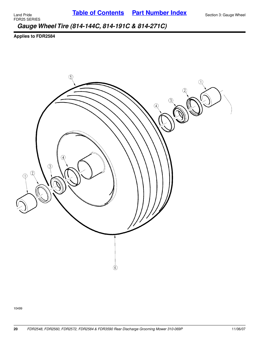 Land Pride FDR2548, 2572, 2560, 3590 manual Gauge Wheel Tire 814-144C, 814-191C & 814-271C, Applies to FDR2584 