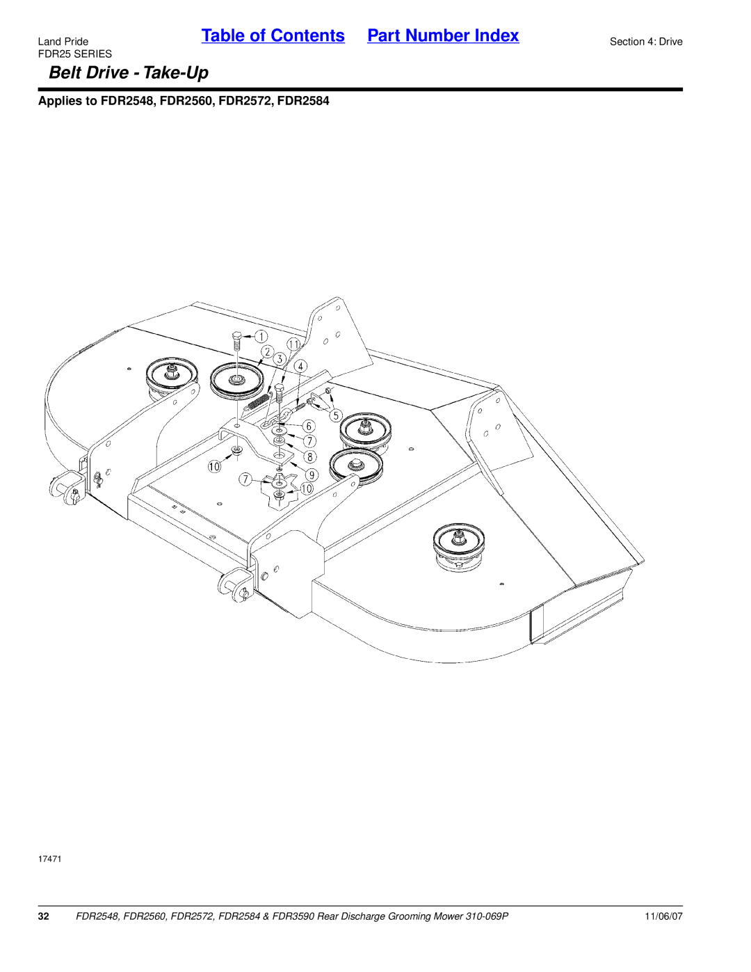 Land Pride 2560, FDR2548, 2572, 3590, 2584 manual Belt Drive Take-Up 