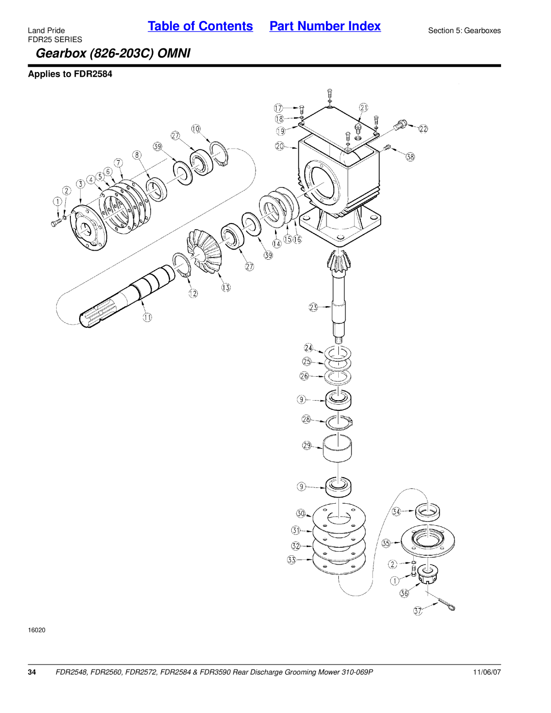 Land Pride 2584, FDR2548, 2572, 2560, 3590 manual Gearbox 826-203C Omni 