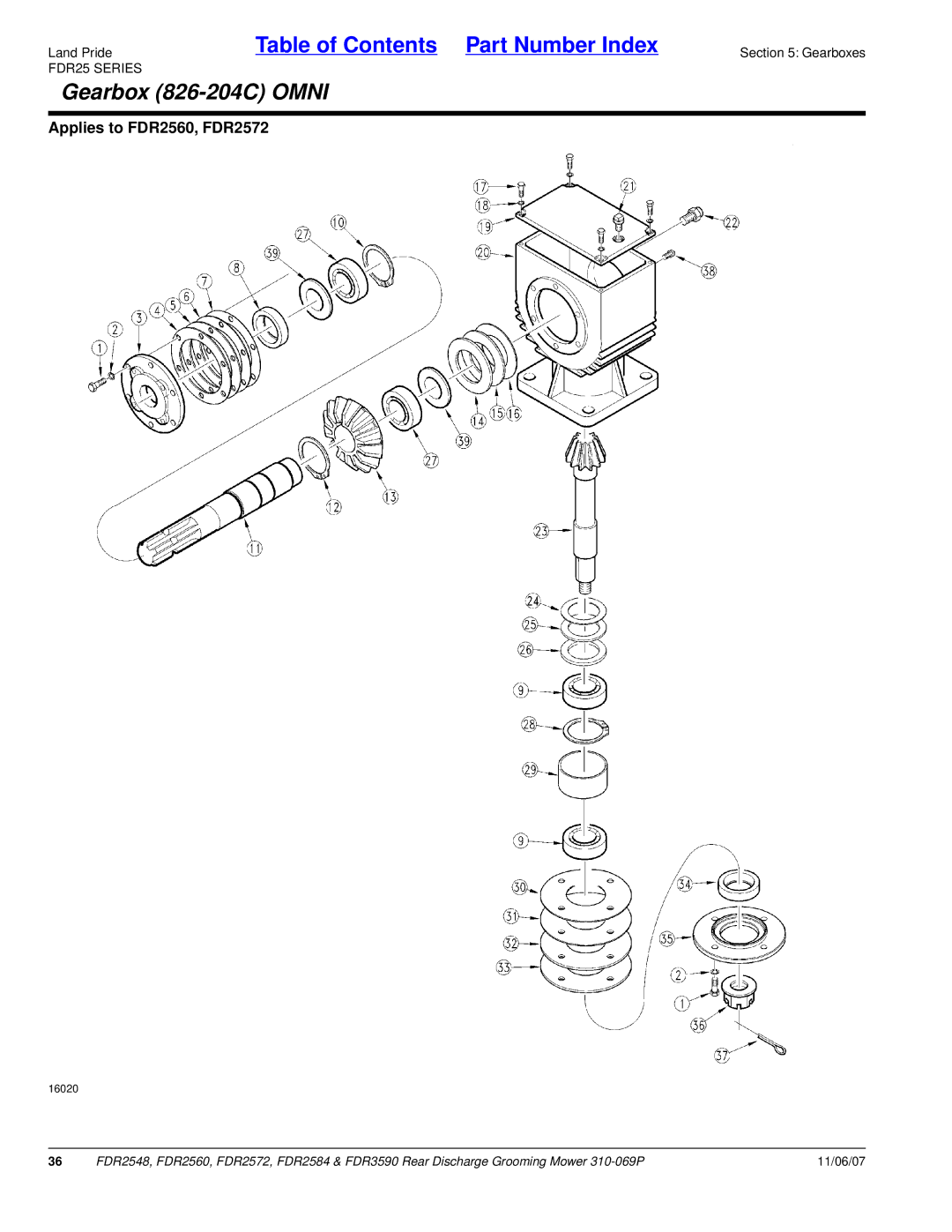 Land Pride 2572, FDR2548, 2560, 3590, 2584 manual Gearbox 826-204C Omni 