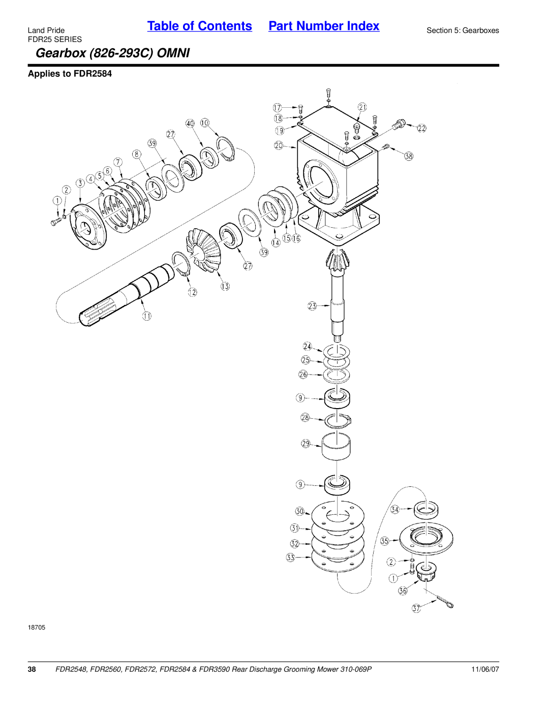 Land Pride 3590, FDR2548, 2572, 2560, 2584 manual Gearbox 826-293C Omni 