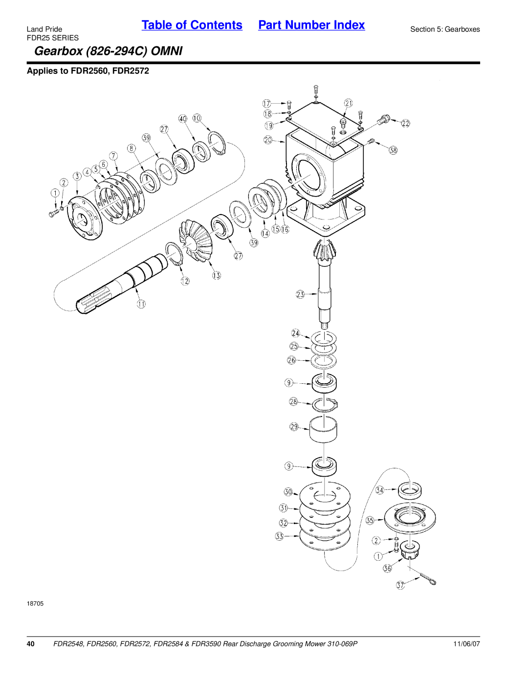 Land Pride FDR2548, 2572, 2560, 3590, 2584 manual Gearbox 826-294C Omni 