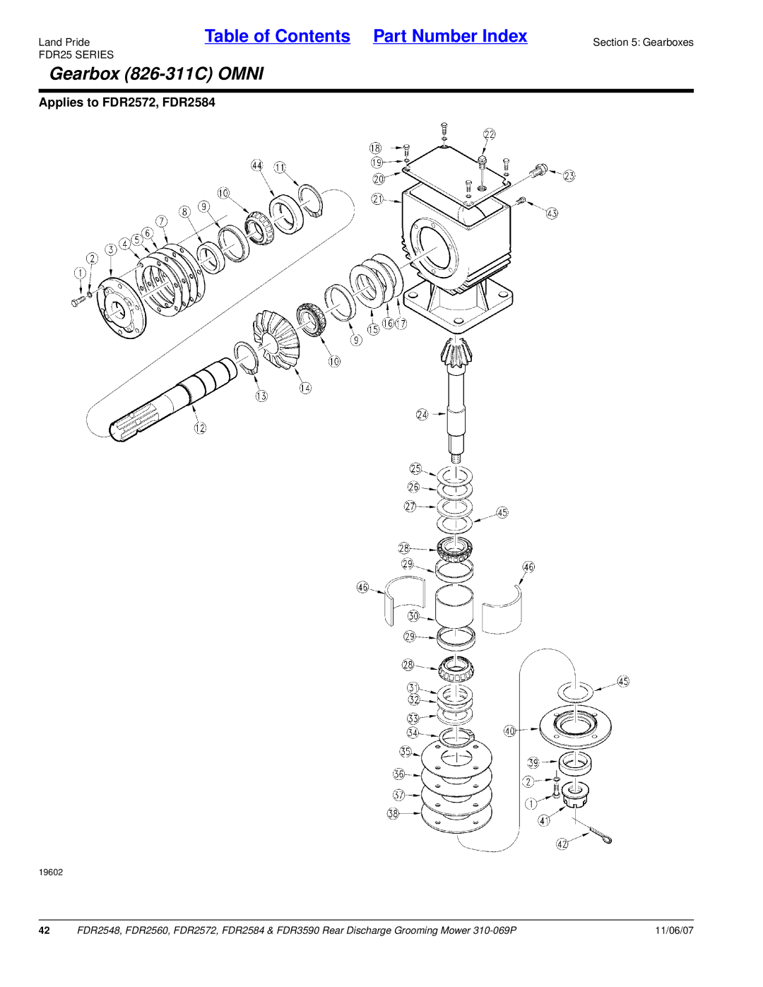 Land Pride 2560, FDR2548, 3590 manual Gearbox 826-311C Omni, Applies to FDR2572, FDR2584 