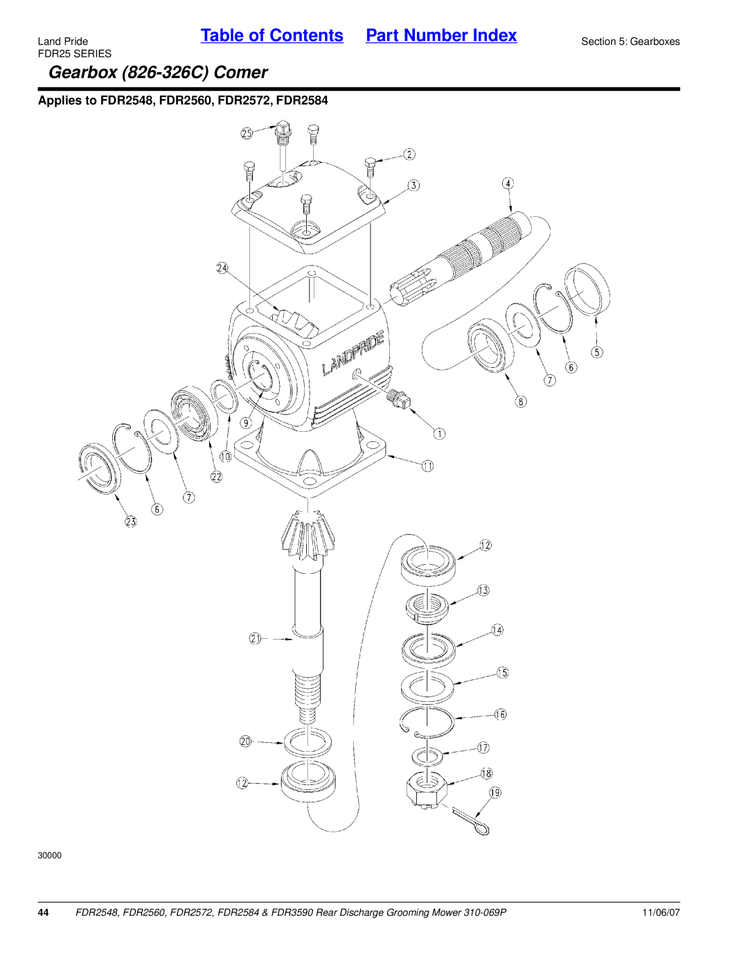 Land Pride 2584, FDR2548, 2572, 2560, 3590 manual Gearbox 826-326C Comer 