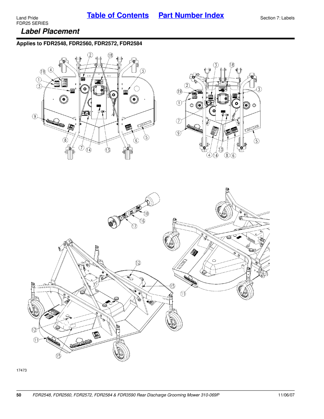 Land Pride FDR2548, 2572, 2560, 3590, 2584 manual Label Placement 