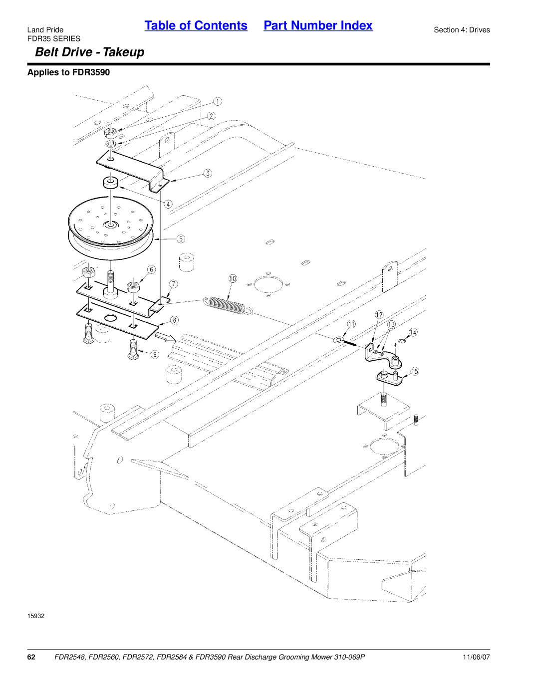 Land Pride 2560, FDR2548, 2572, 3590, 2584 manual Belt Drive Takeup 