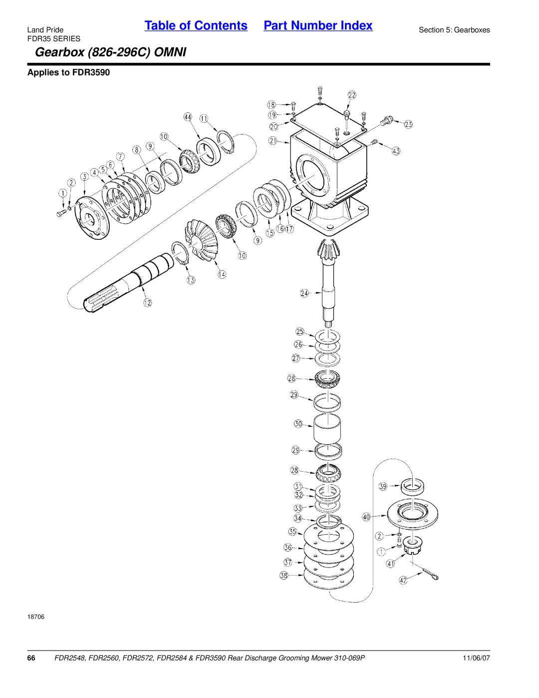 Land Pride 2572, FDR2548, 2560, 3590, 2584 manual Gearbox 826-296C Omni 