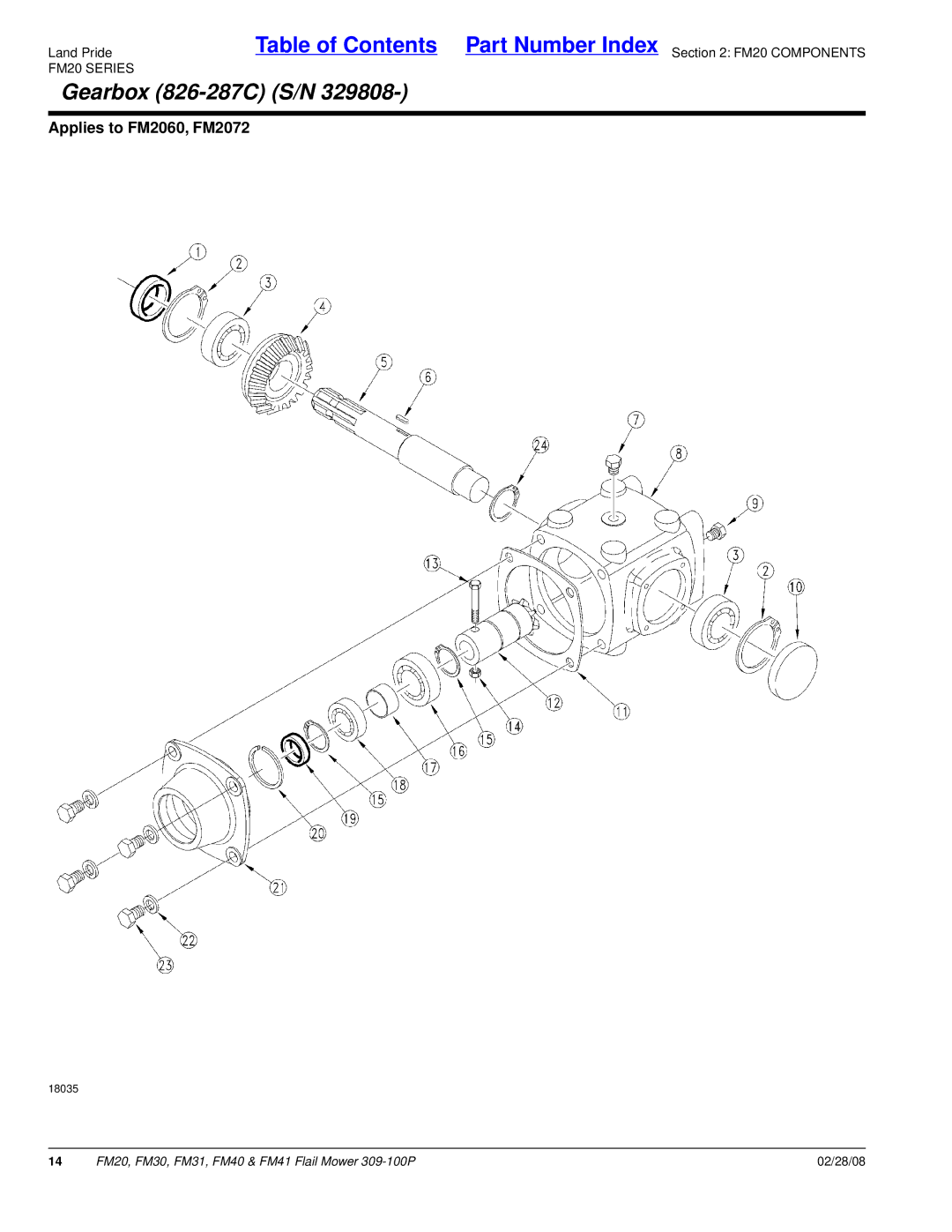 Land Pride FM20 manual Gearbox 826-287C S/N 