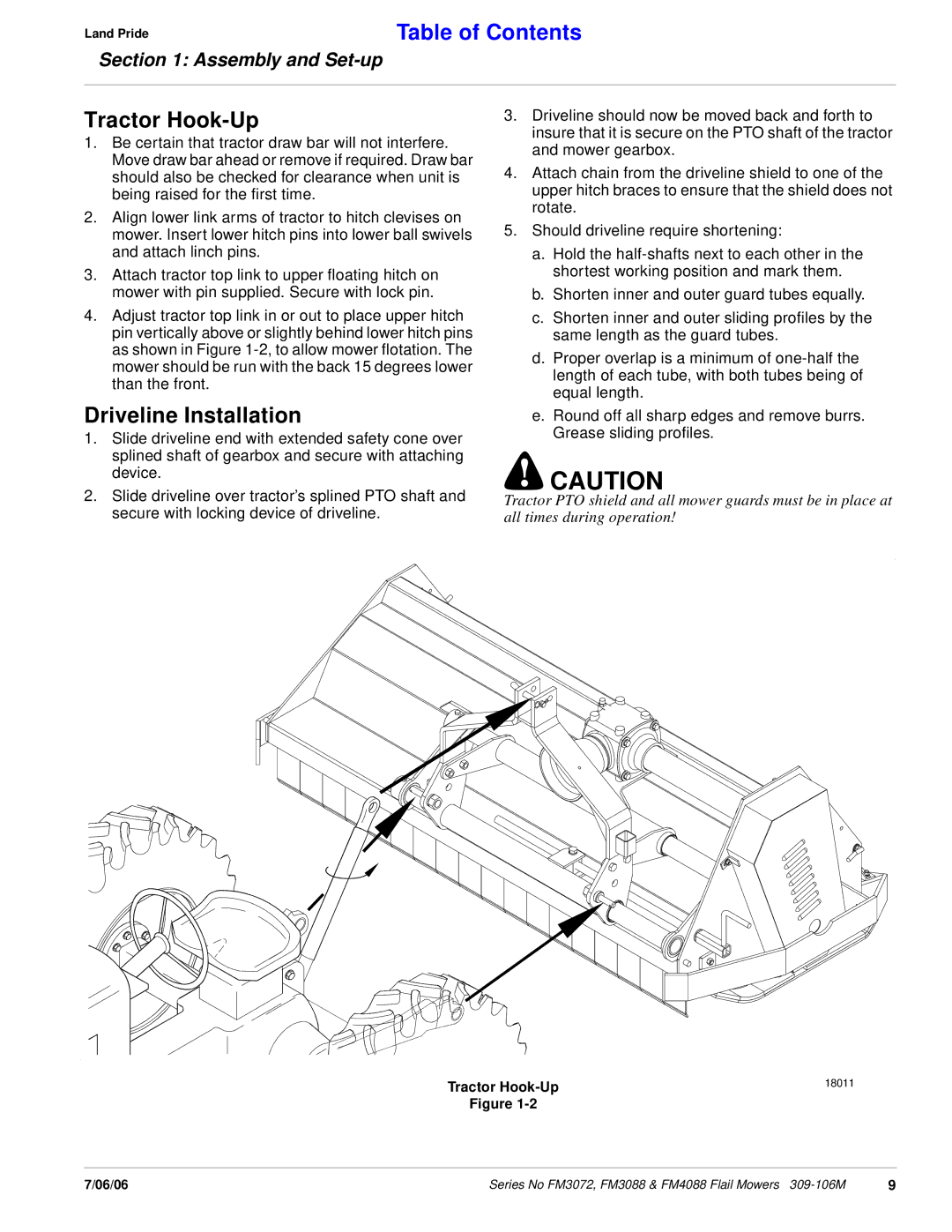 Land Pride FM3072, FM4088 manual Tractor Hook-Up, Driveline Installation 