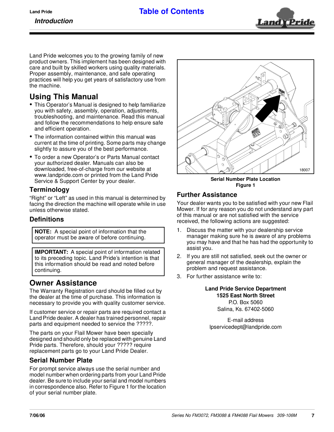 Land Pride FM3072, FM4088 manual Using This Manual, Owner Assistance 