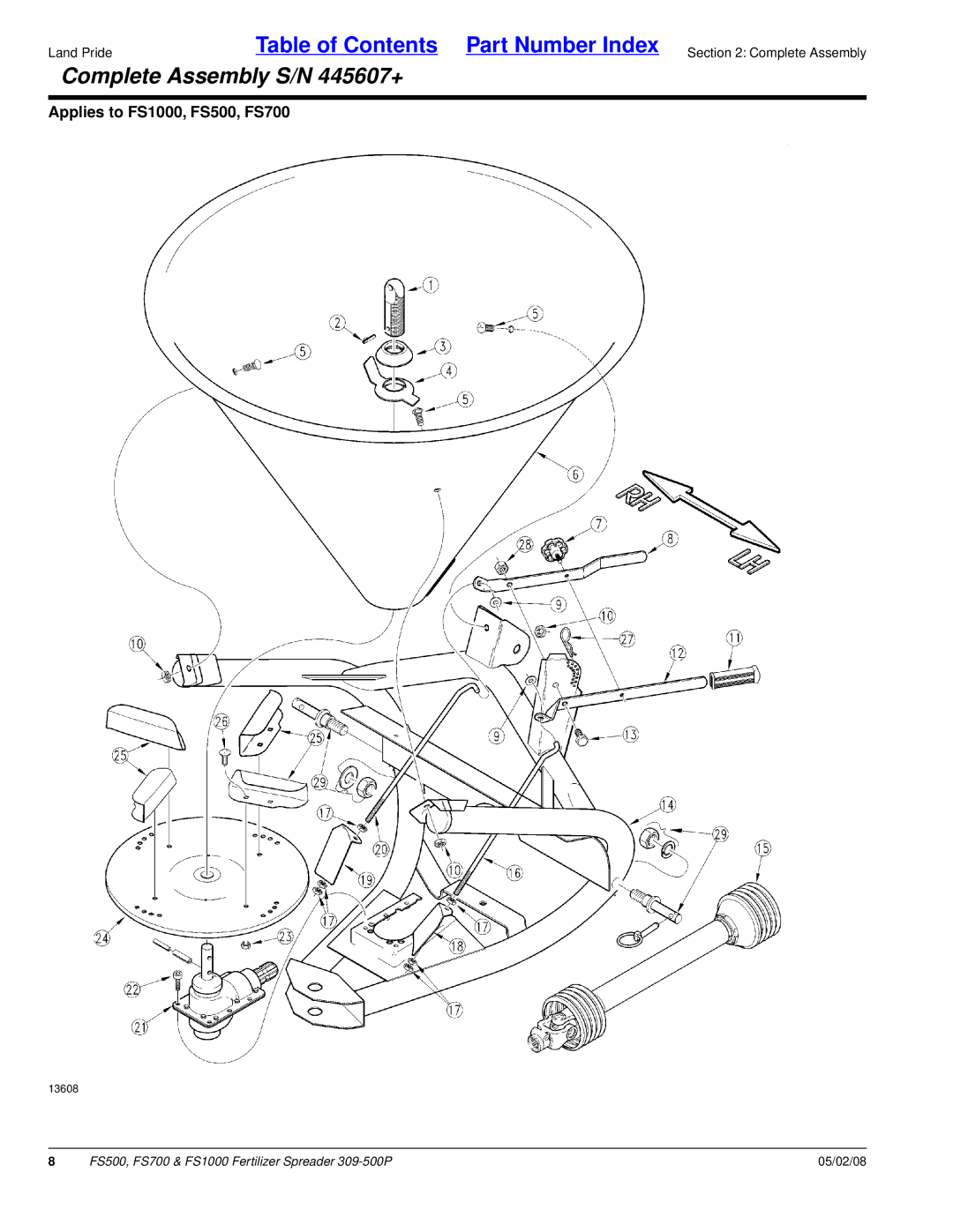 Land Pride FS700, FS500, FS1000 manual Complete Assembly S/N 445607+ 